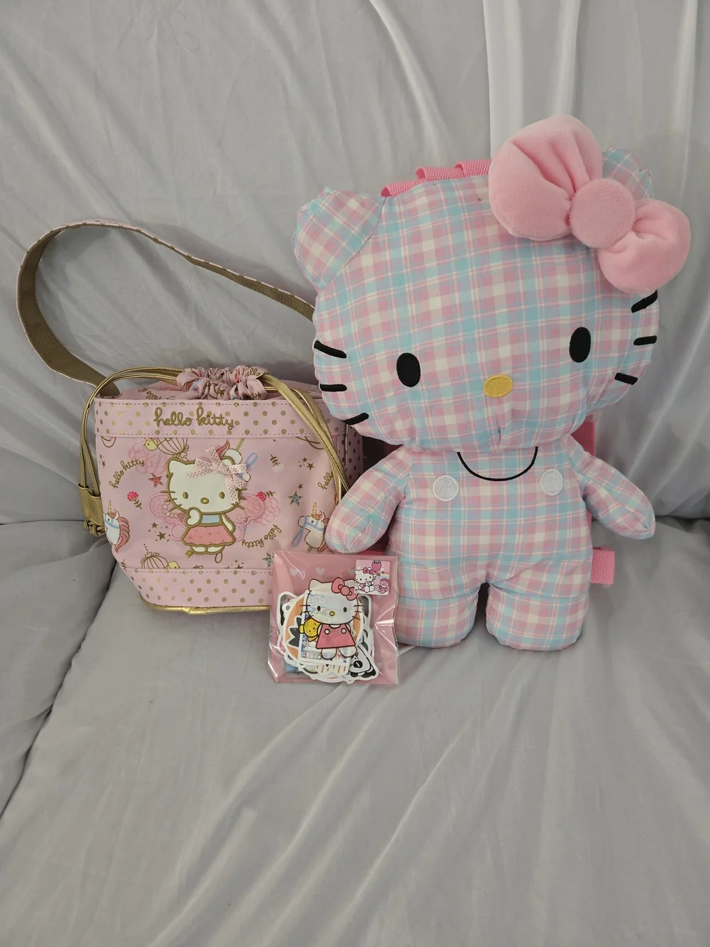 Hello Kitty Pink Plaid Plush Backpack with Matching Mini Bag Kawaii Gift Idea